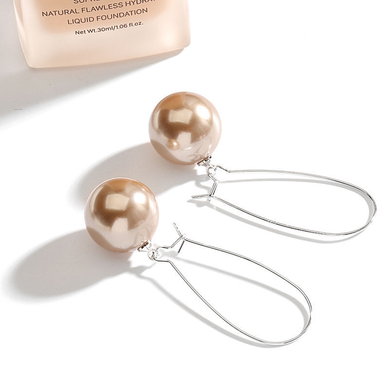 Long pearl earhook earrings from South Korea, a popular Internet celebrity, with a unique touch. Silver hook and sparkling diamond stud earrings, slimming U-shaped earrings for women details Picture