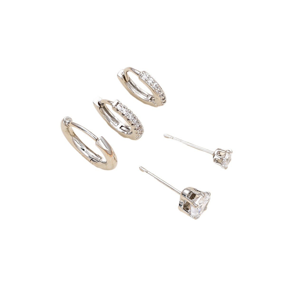 Cross-border best-selling European and American fashion zircon heart-shaped copper earrings 5-piece set, stud earrings, high-end and stylish trendy earrings wholesale Item Picture