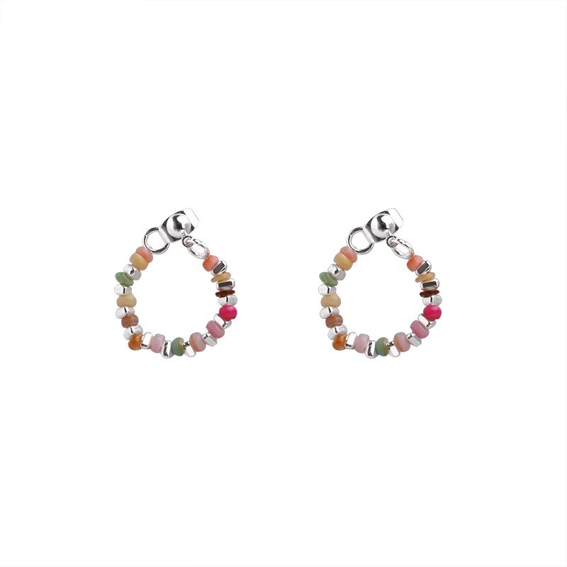 Gentle dopamine-colored beaded silver stud earrings for women, light luxury, niche and high-end style earrings, round face ear rings and earrings Item Picture