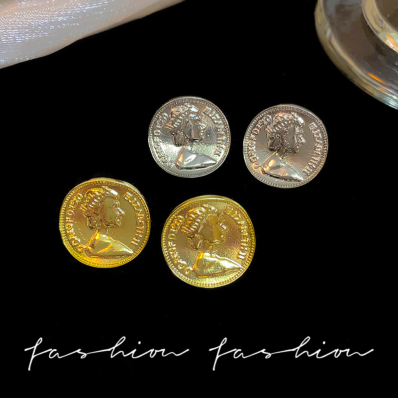 High-end French metal portrait earrings, 925 silver needle, light luxury, niche design, cold style, new stud style Specification drawing