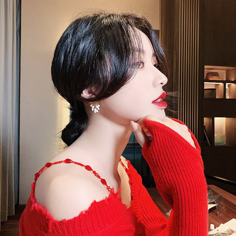 s925 Silver Needle Pearl Grape Stud Earrings, Korean design sense, goddess-like slimming face, 2021 New Trendy earrings and pendants details Picture