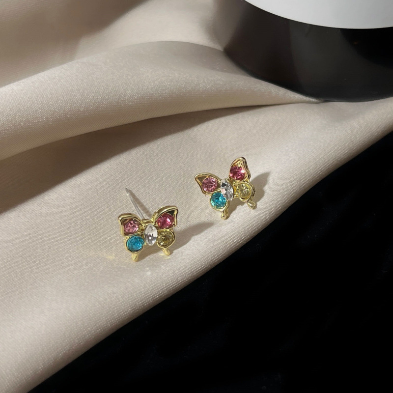 S925 Silver needle diamond-encrusted butterfly small ear studs mini earrings with a unique design for women's summer, exquisite and versatile small earrings details Picture