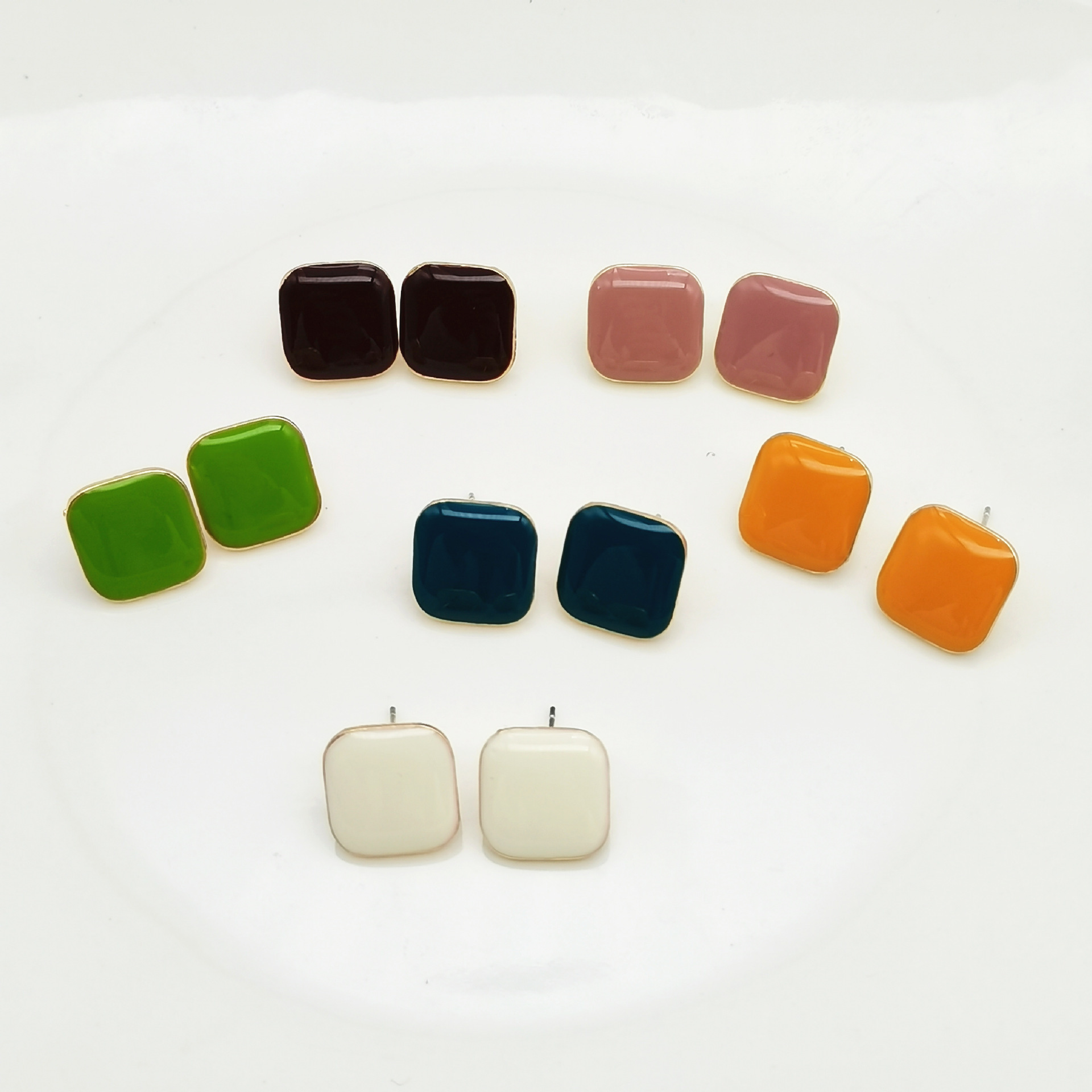 S925 Silver Needle Morandi color oil-dripping stud earrings, women's unique design sense geometric earrings, gentle and elegant French stud earrings full figure