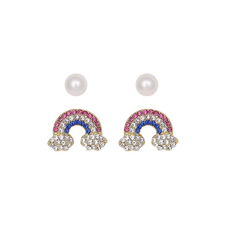 Fresh and cute rainbow earrings for women, simple and small stud earrings set, silver needle 2020 new trendy and sweet girl earrings Item Picture