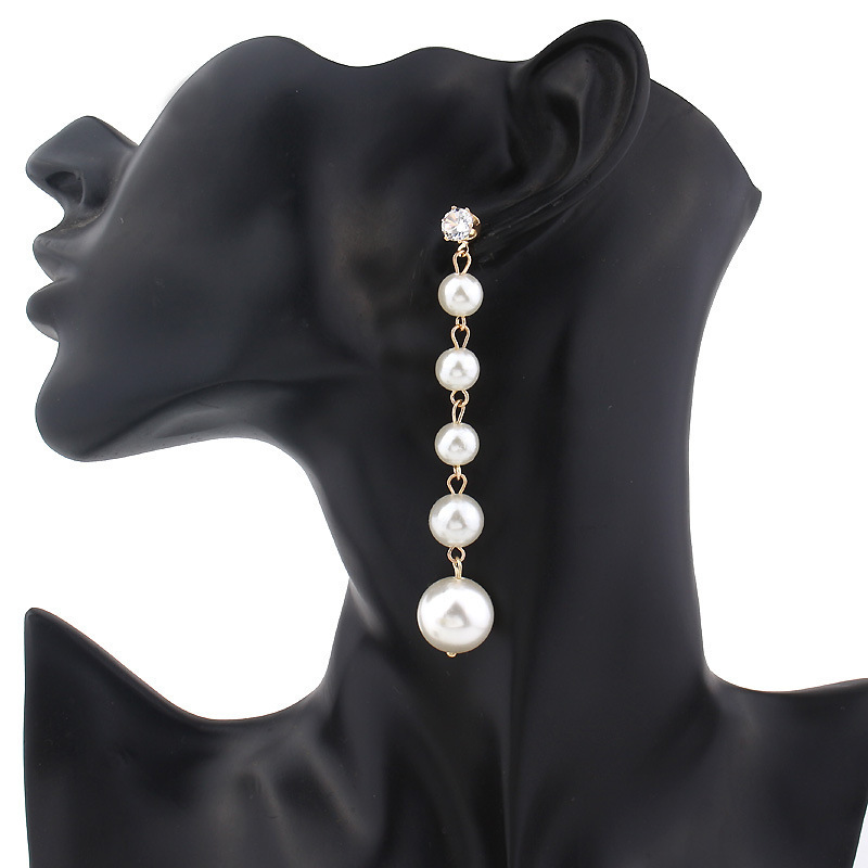 S925 Silver needle fashionable and elegant European and American light luxury long pearl zircon earrings, women's trendy tassel stud earrings Item Picture