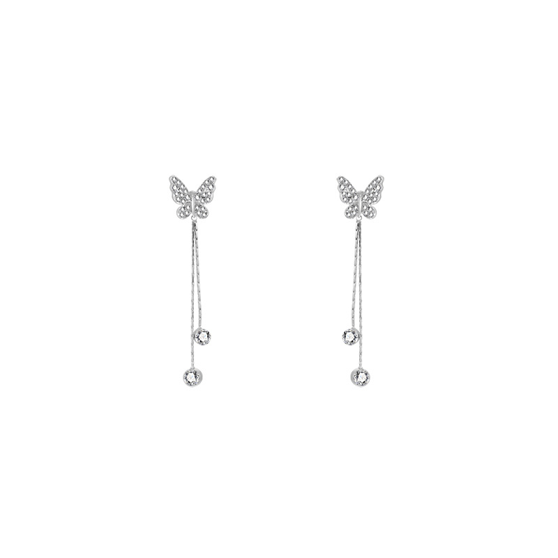 Butterfly tassel earrings for women, 925 silver needle, elegant and refined ladylike earrings, light luxury, niche and high-end feel, wholesale of internet-famous ear studs Item Picture