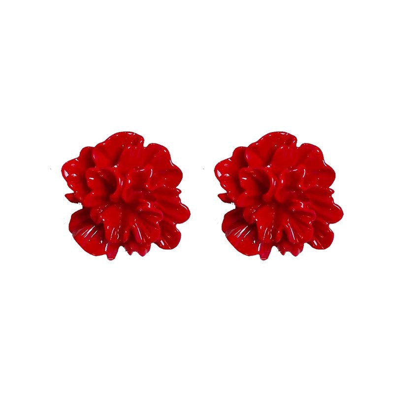 Ankela Red pleated flower stud earrings for women, retro, niche, light luxury and high-end style, unique Hong Kong style earrings Item Picture