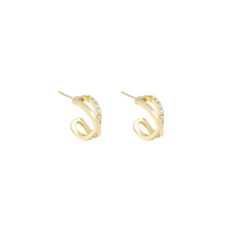 Cross-stud feminine texture light luxury earrings 2023 new trendy ins Korean version diamond-encrusted earrings wholesale Item Picture
