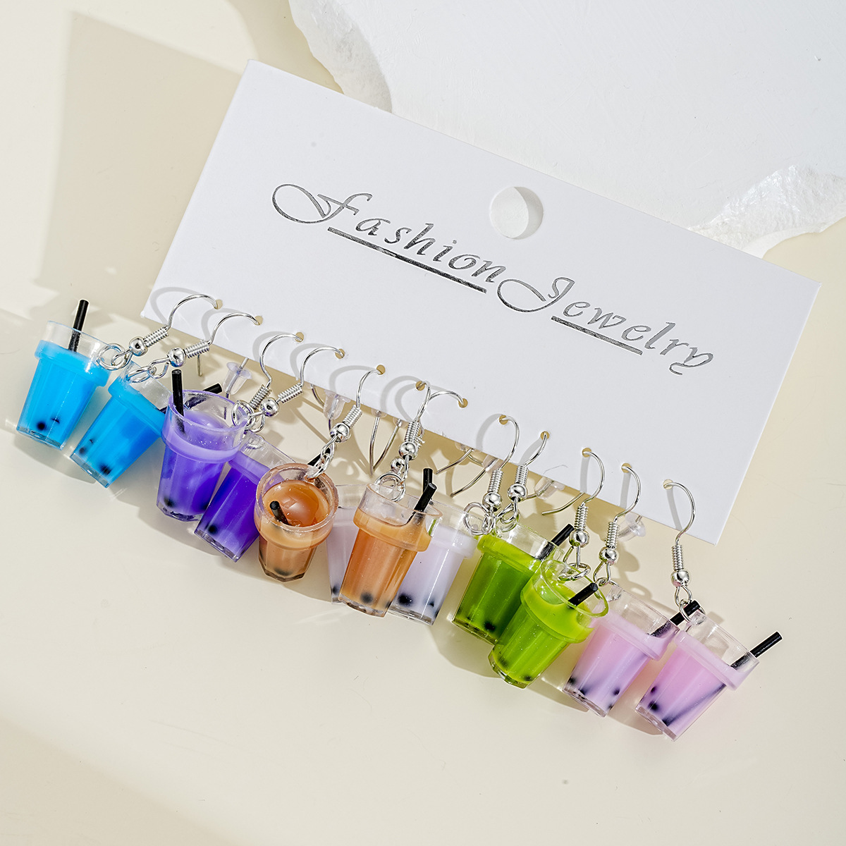 Cross-border new cute milk tea cup, best-selling sweet female earrings and pendant set, milk tea resin earrings 6-piece set Application Scenario