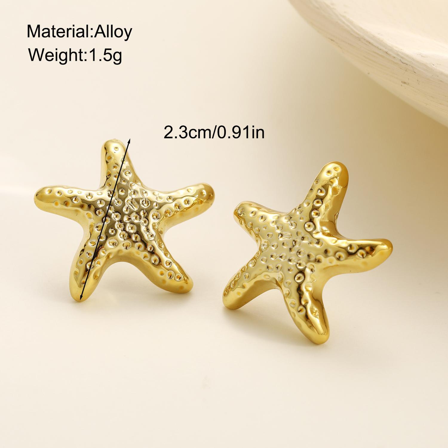 European and American cross-border vacation style, retro and simple ocean starfish earrings, versatile, fashionable and elegant, star stud earrings for women Specification drawing