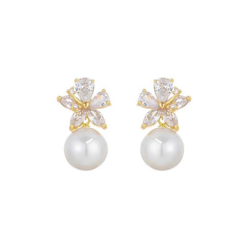 French light luxury shining sunflower pearl stud earrings, niche design, simple and exquisite, fashionable and high-end, versatile earrings Item Picture
