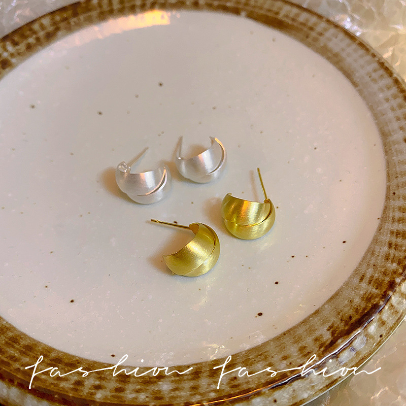 S925 Silver needle niche design brushed metal interlaced high-end earrings, ins cold style French stud short style Specification drawing