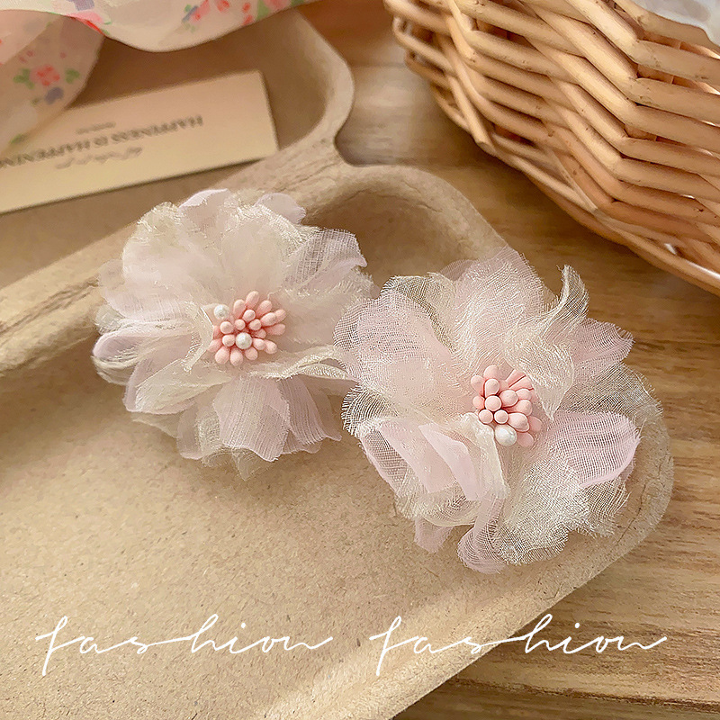 Pink rose stud earrings for women, 2025 new style super fairy fabric earrings, cute, sweet, high-end and elegant earrings Specification drawing