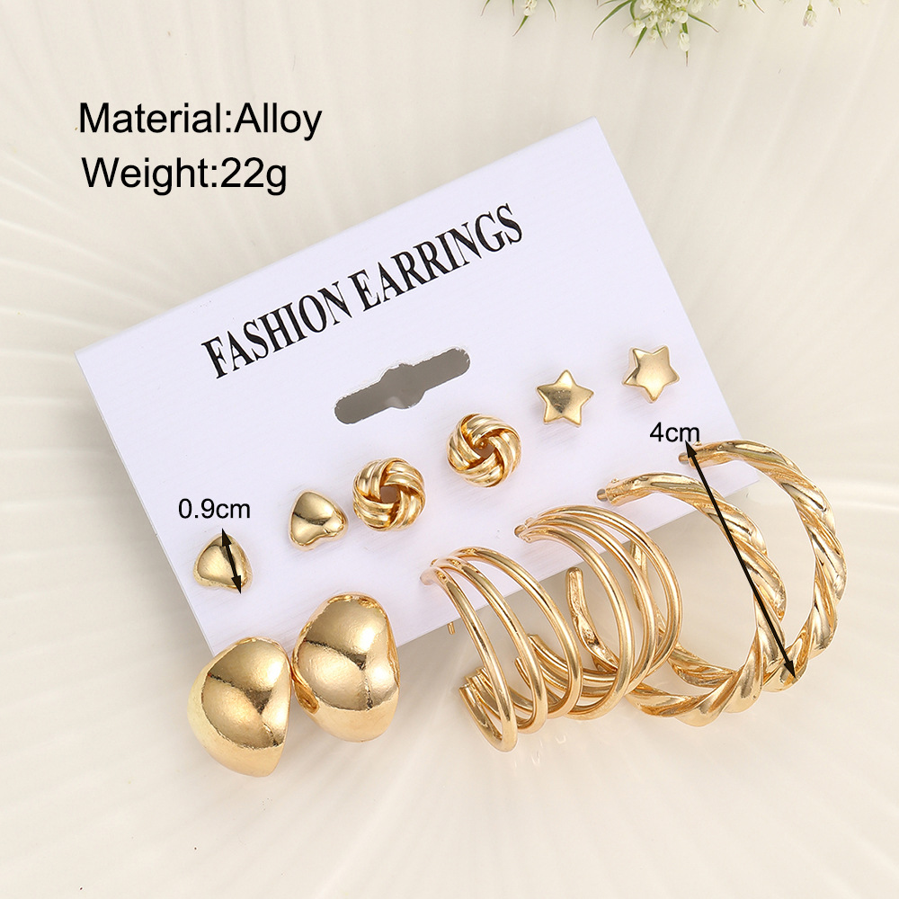 Wholesale of cross-border European and American fashion high-end earring, retro pearl geometric C-shaped heart-shaped wound ball earring set details Picture