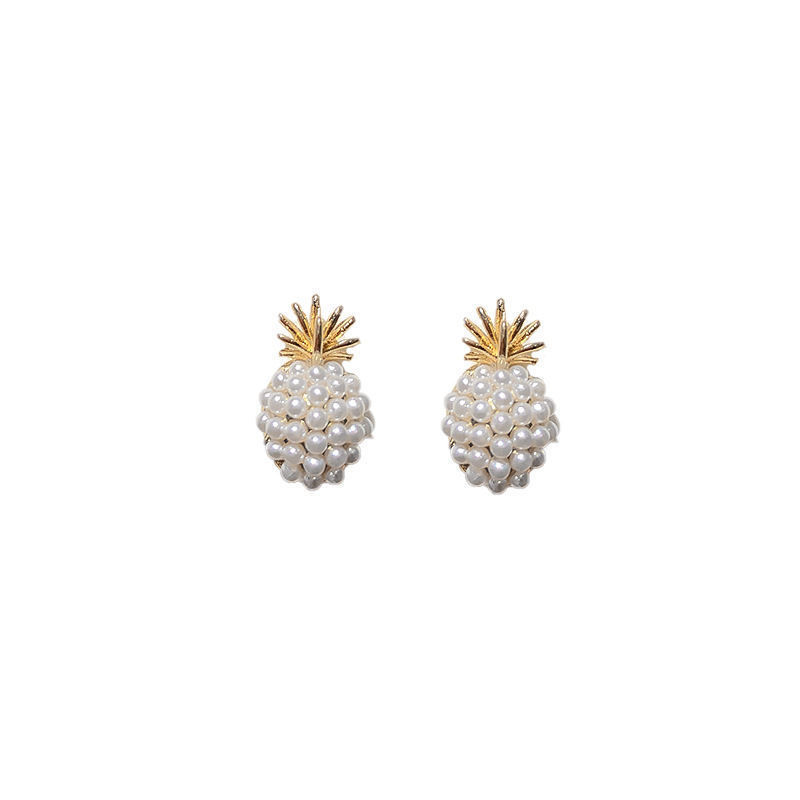 S925 Silver Needle Pineapple Pearl Earrings, French retro style earrings, a new trendy fruit earrings for women with a trendy and elegant look Item Picture