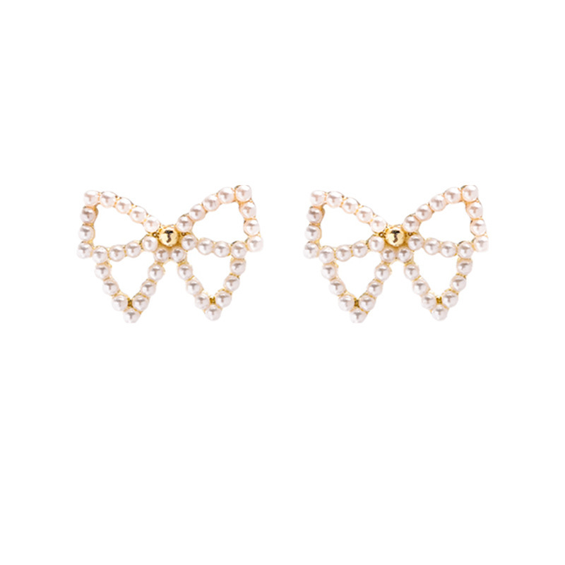 S925 silver needle, exquisite and elegant, pearl bow stud earrings, small and sweet, cross-border supply, fashionable earrings for women Item Picture