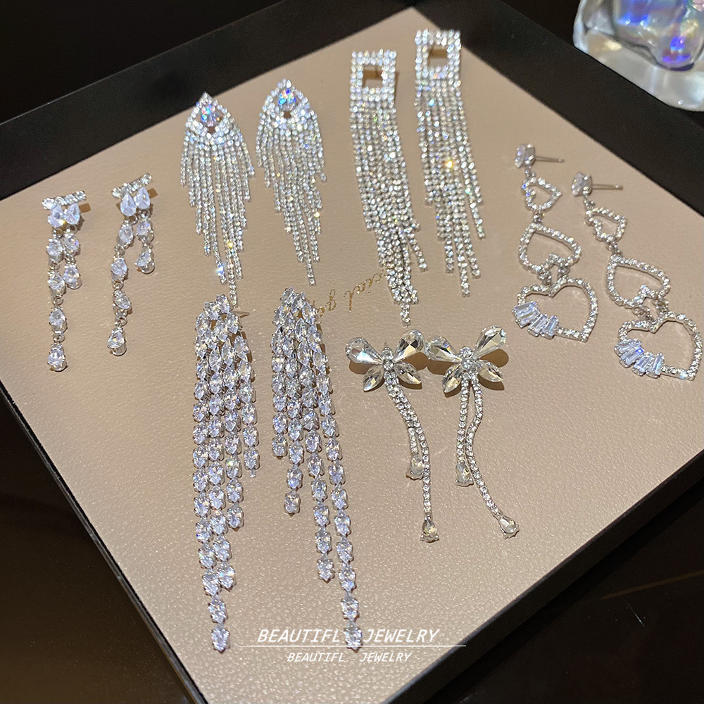 S925 Silver needle exquisite and individual tassel earrings, a light luxury and high-end feel, full diamond earrings, fashionable, niche and versatile earrings for women details Picture