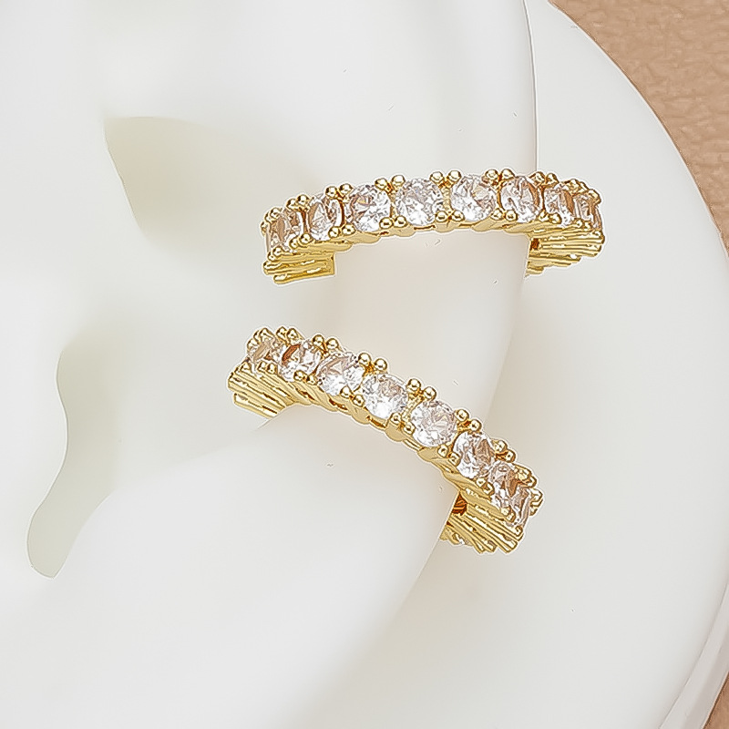 Cross-border copper gold-plated zircon no-ear hole ear clips, creative, simple and fashionable earrings, super shiny single-row diamond ear bone clips Specification drawing