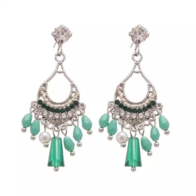 Spring and summer vacation style, retro ethnic style, water drop tassel earrings, niche design sense, Bohemian earrings, women's stud earrings Item Picture