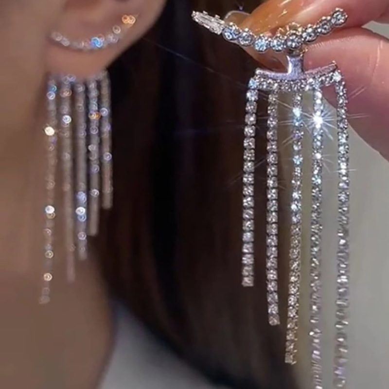European and American cross-border best-selling ins-style luxurious and dazzling studded tassel elegant ladies' earrings earrings full figure