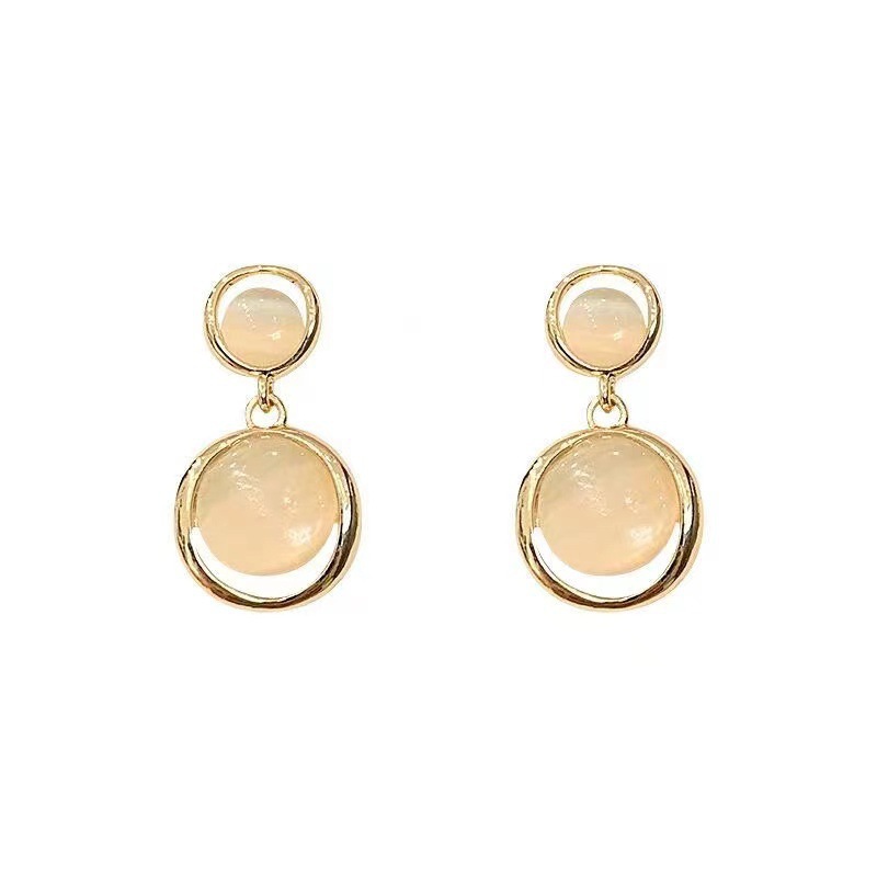 S925 Silver Needle Small Fragrance Style high-end Stud earrings, women's retro double round hollowed-out cat's eye stone earrings, pendants and earrings Item Picture