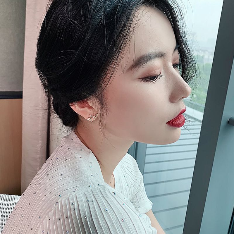 S925 Silver Needle Love Electrocardiogram Stud Earrings, a new fashion earring from Dongdaemun, South Korea, a trendy and individualized ear accessory for women Specification drawing