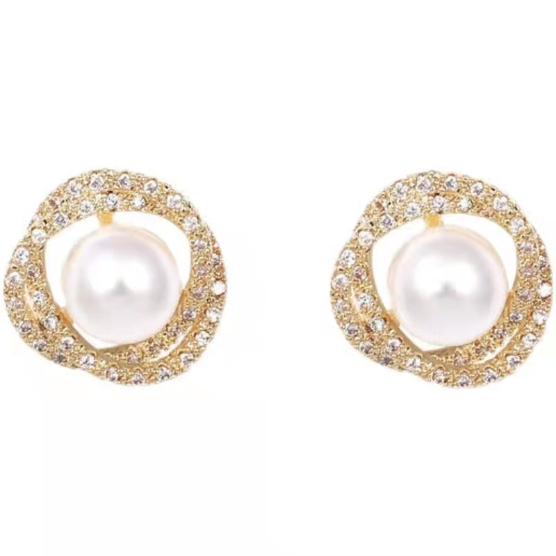 The new S925 silver needle trendy vortex pearl stud earrings for women, with a simple and cold Korean style, are small and trendy earrings Item Picture