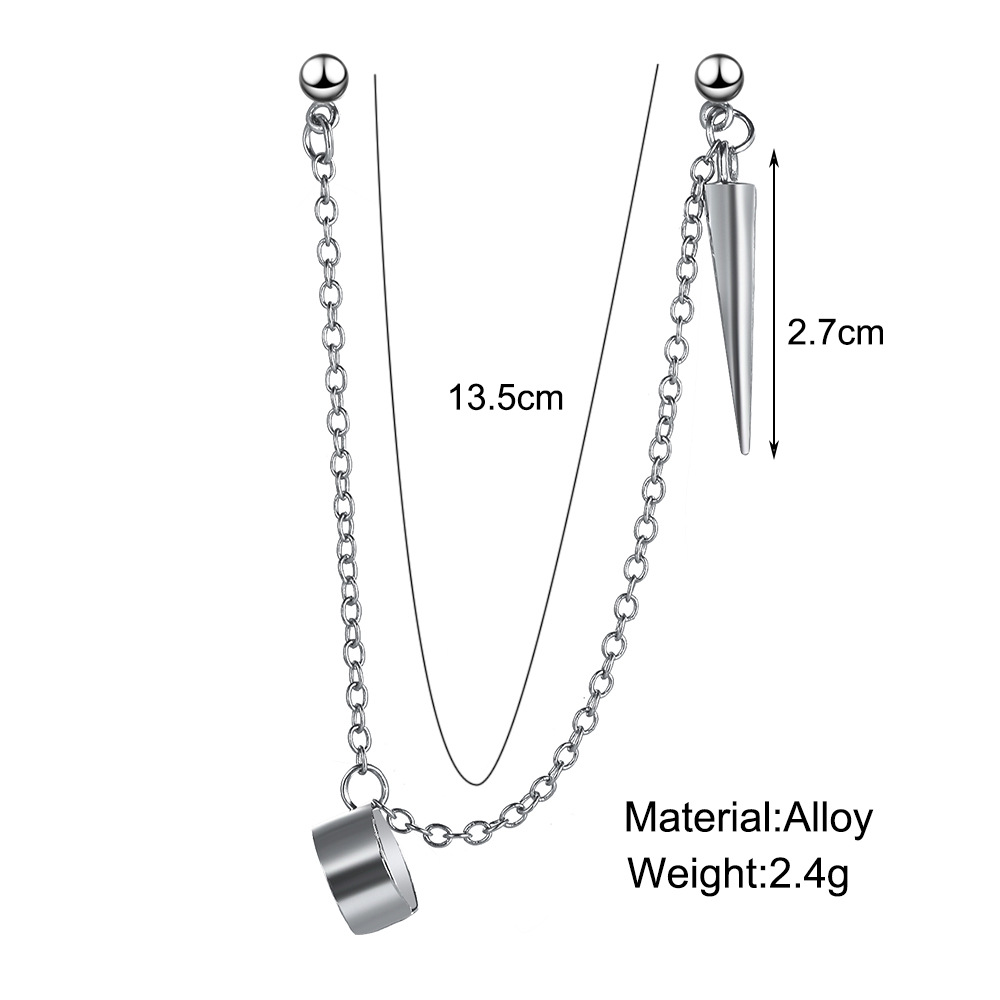 New cross-border earrings from Europe and America, unique punk chain ear clips, single long tassel, pointed cone, no ear holes, ear clips details Picture