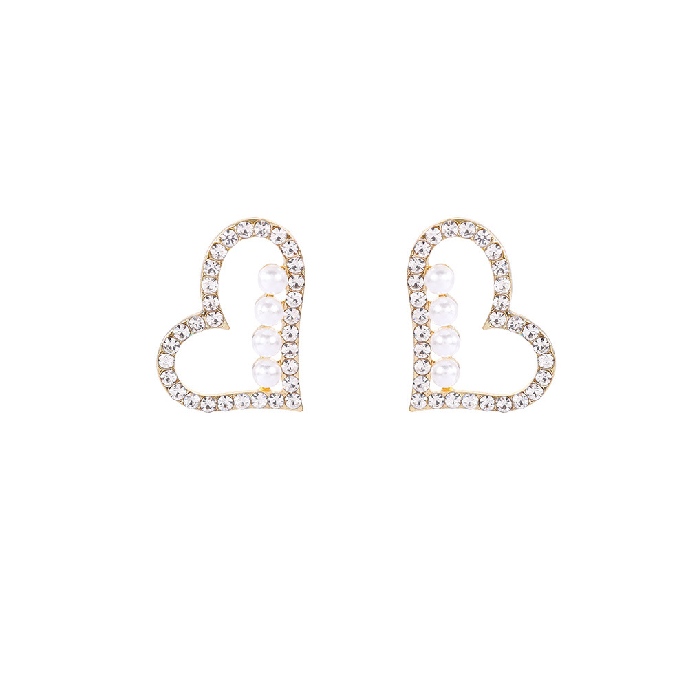 S925 Silver Needle, a popular online celebrity with a simple and elegant heart-shaped stud earrings and diamond-encrusted pearl earrings for women Item Picture