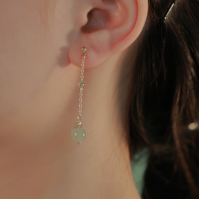 S925 Silver Needle Chain tassel imitation chalcedony Earrings for Women, 2025 New style of traditional Chinese style retro high-end earrings and earrings details Picture