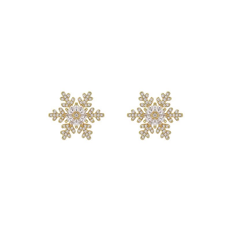 Golden Christmas snowflake stud earrings for women, with a light luxury and unique atmosphere, are simple, fashionable and versatile earrings for autumn and winter Item Picture