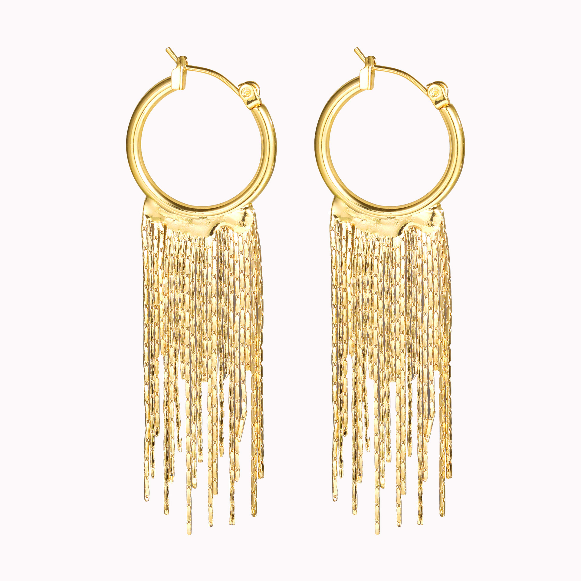 Metal cold style exaggerated tassel earrings, European and American design sense fashionable retro earrings, individual light luxury long earrings Item Picture