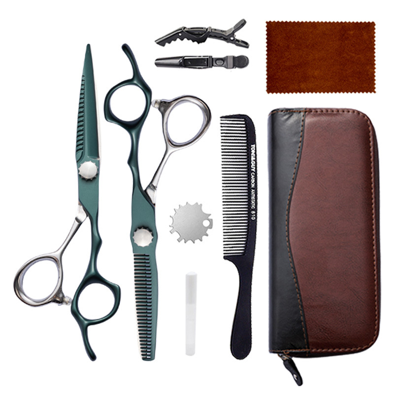 Hairdressing scissors set: 6-inch 9CR stainless steel flat teeth scissors, thin bangs cutting tools, hairdressing scissors details Picture