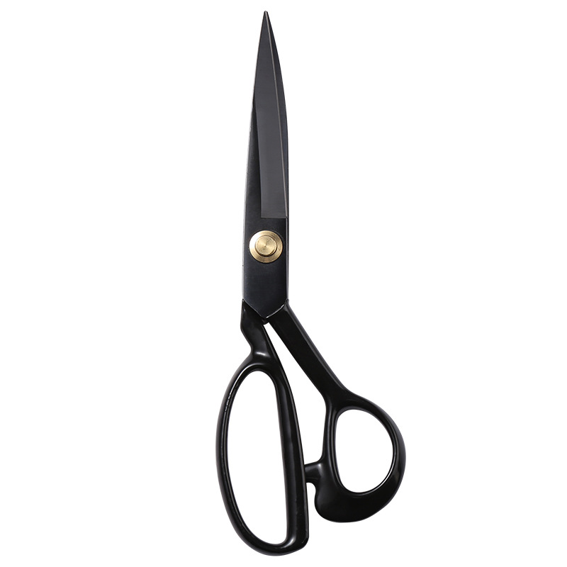 9-inch manganese steel tailor scissors, household scissors, large thickened sewing scissors, black carbon steel garment scissors dipped in plastic Item Picture