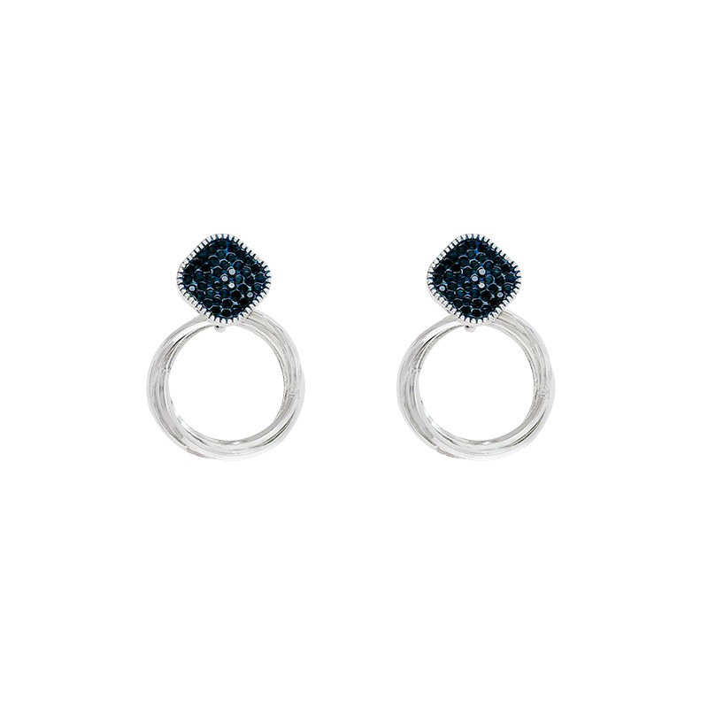 Micro-inlaid sparkling diamond star tassel stud earrings, niche design sense, elegant blue crystal earrings, high-end and unique earrings Item Picture
