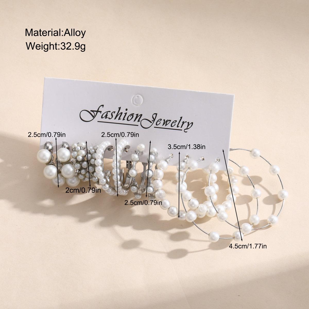 Cross-border metal earrings High-end earring set 6-piece geometric square vintage pearl earrings earrings details Picture