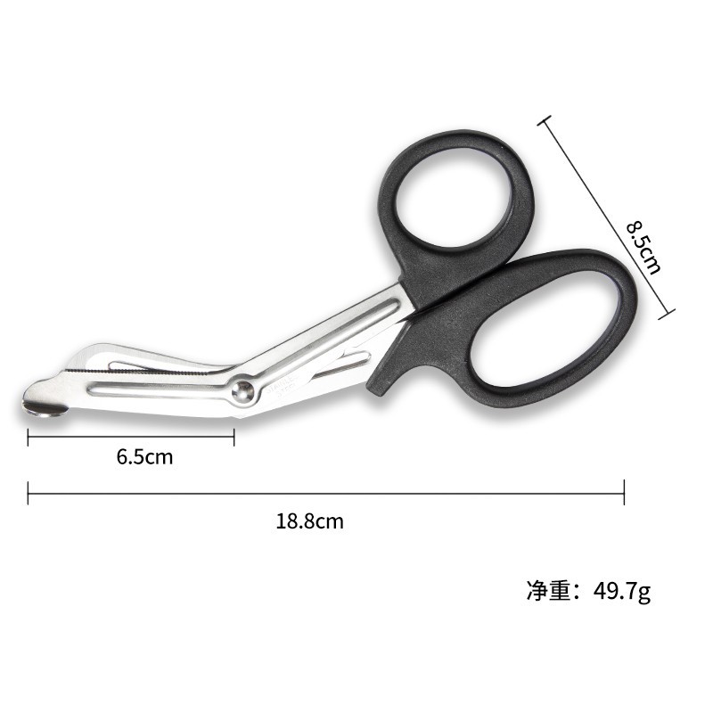 Factory wholesale stainless steel multi-functional gauze scissors, canvas scissors, outdoor bandages, first aid kits, elbow scissors, 18.8cm details Picture