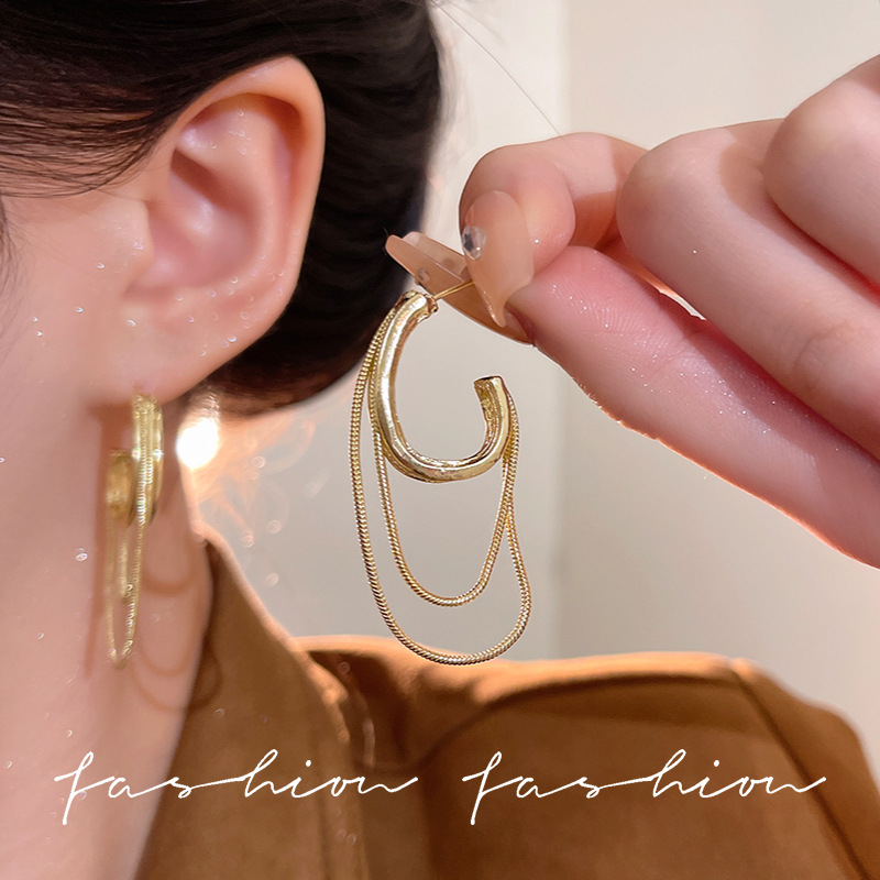 Light luxury and high-end fringed earrings, women's niche design, elegant stud earrings, 2025 new trendy, exaggerated and personalized earrings Specification drawing