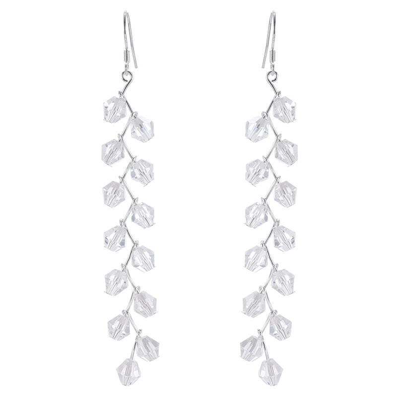 Korean earrings, long, simple, fringed, transparent crystal, personalized and versatile, wholesale exquisite Item Picture
