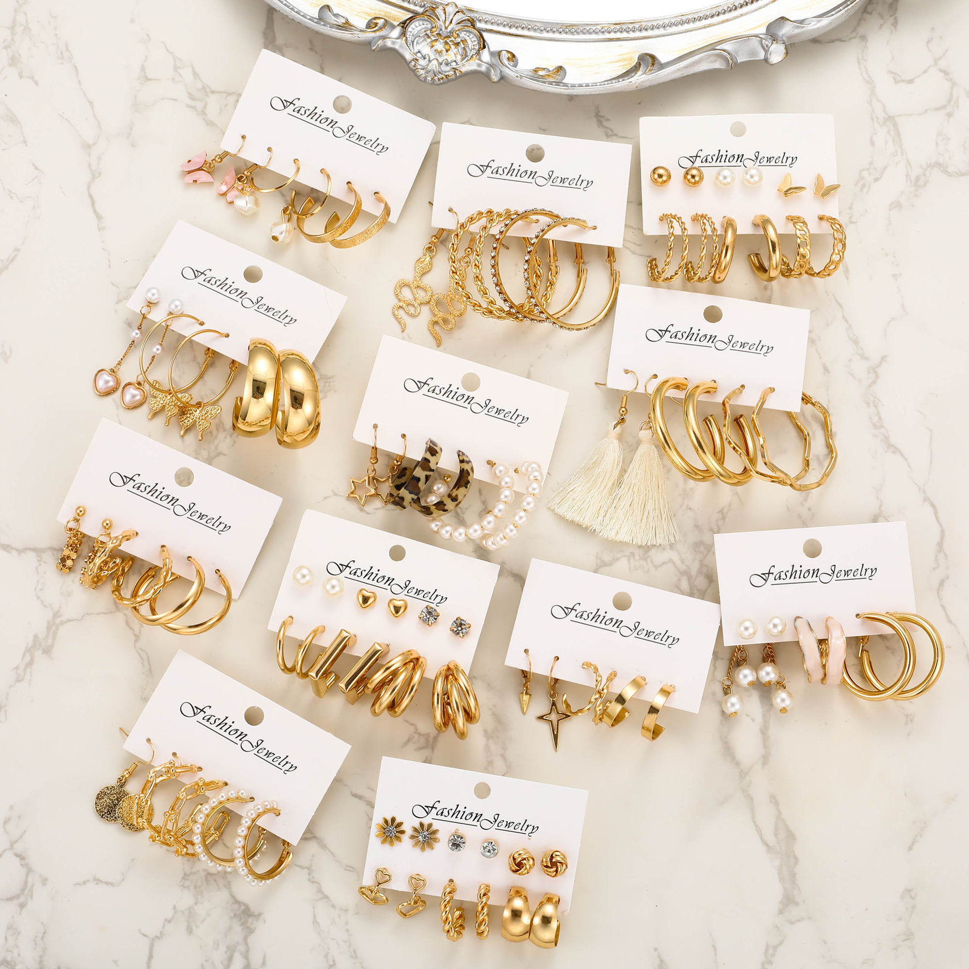 A set of 45-piece ins light luxury and high-end earrings featuring cross-border fashion and exquisite butterfly heart style from Europe and America details Picture