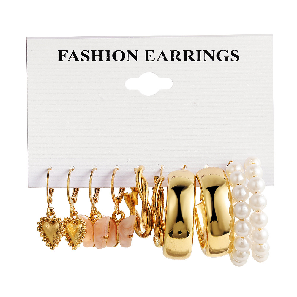 Wholesale of new cross-border imitation pearl earring heart-shaped pendant earrings and creative pink acrylic butterfly pendant earrings Item Picture