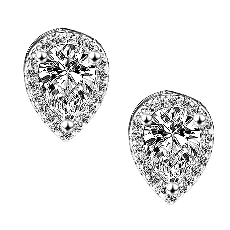 Amazon cross-border women's crystal zirconium stud earrings, creative, simple and elegant, full diamond teardrop-shaped four-prong stud earrings Application Scenario