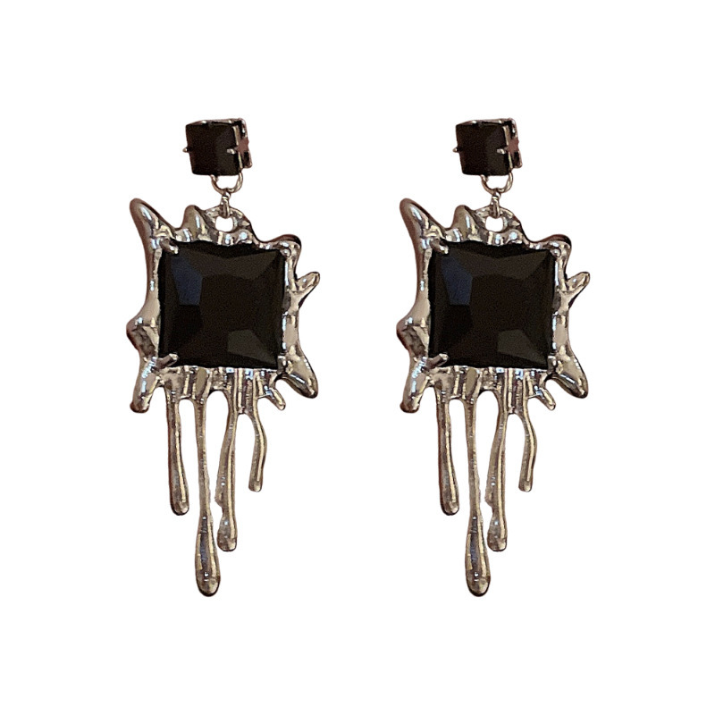 S925 Silver Needle diamond-encrusted square lava water drop earrings, a dark and stylish hip-hop girl stud stud accessory for women with a European and American personality Item Picture