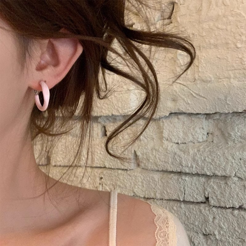 Solid color glazed plain ring small ear rings for women, Korean style, versatile, fresh and cute ring ear buckles, sweet, simple and high-end earrings details Picture