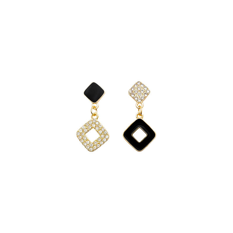 Black small square earrings, a new 2024 bestseller with a micro-inlay and niche design, featuring silver needle earrings for women, are a light luxury and versatile accessory Item Picture