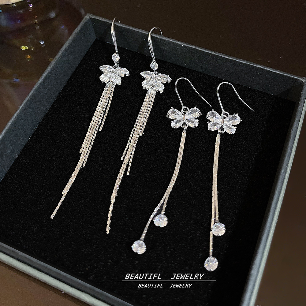 Fairy Super Flash Zircon tassel earrings, a light luxury and high-end sweet bestseller, ear hooks, elegant and niche ear studs, earrings for women full figure