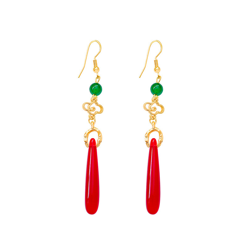 New Chinese-style ancient-style auspicious cloud water drop earrings, red toasting traditional Chinese style earrings, ear hooks, retro cheongsam high-end earrings Item Picture