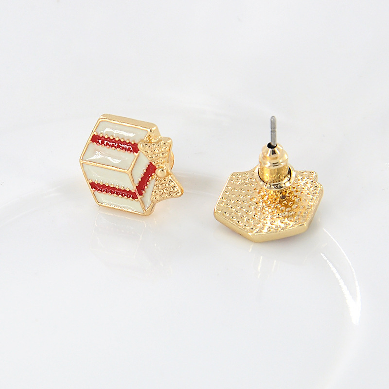 S925 Silver Needle New Year Christmas Gift Box, Bow oil-drip Stud earrings, fashionable alloy export earrings in stock Specification drawing