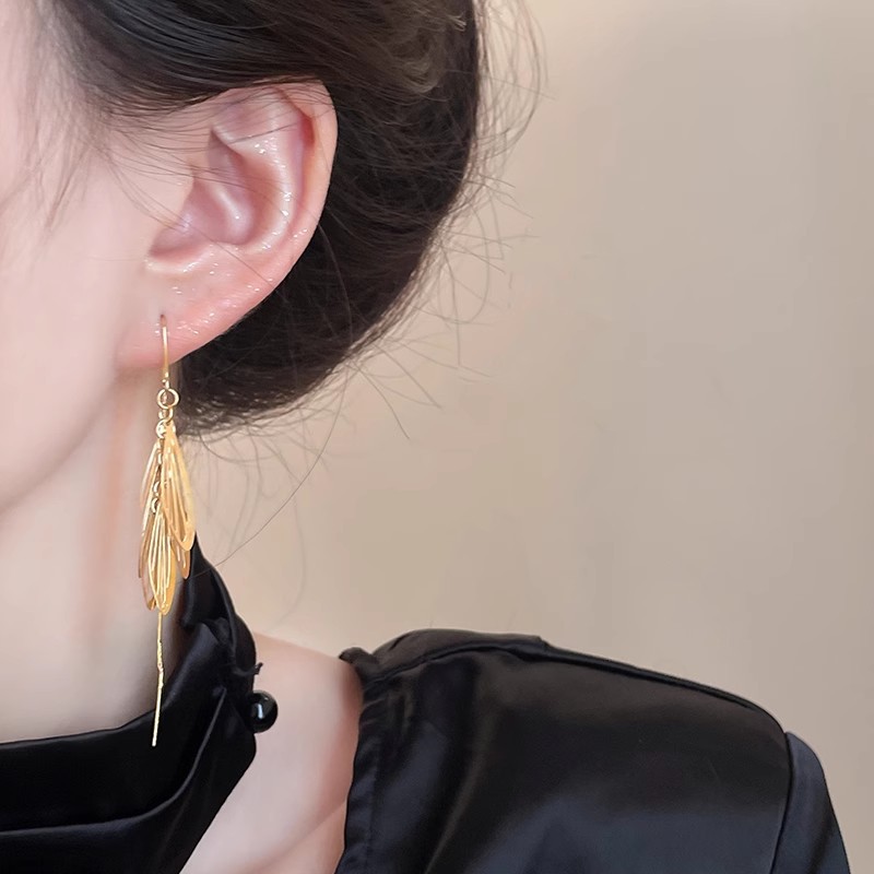 French long wing tassel earrings, a niche design for women with a sense of elegance, fashionable ear studs that accentuate the face, small earrings and earrings Application Scenario