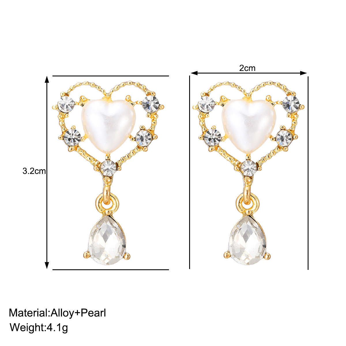 Cross-border French retro imitation pearl heart-shaped earrings, light luxury, niche style, high-end design water drop pendant earrings details Picture